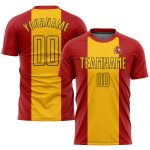 Custom Spanish Flag Soccer Uniform Jersey - Red Gold-Black Design Custom Red Gold-Black Sublimation Spanish Flag Soccer Uniform