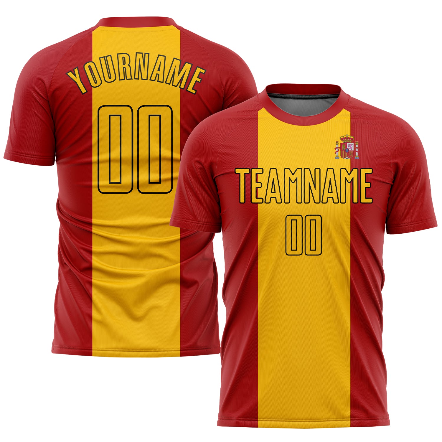 Custom Spanish Flag Soccer Uniform Jersey - Red Gold-Black Design Custom Red Gold-Black Sublimation Spanish Flag Soccer Uniform