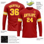 Custom Long Sleeve Performance T-Shirt in Red Gold and White for Men and Women Custom Red Gold-White Long Sleeve Performance - Image 3