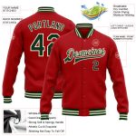 Custom Red Green Cream Varsity Letterman Bomber Jacket Full-Snap Style Custom Red Green-Cream Bomber Full-Snap Varsity Letterman - Image 3