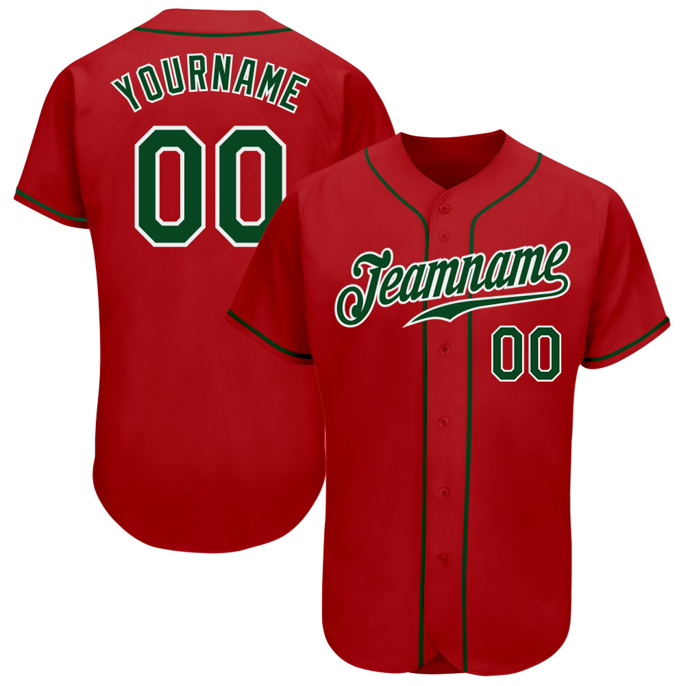 Custom Red Green-White Authentic Baseball Jersey Authentic Custom Baseball Jersey Red Green White Design - Personalized Team Wear Custom Red Green-White Authentic Baseball - Image 1