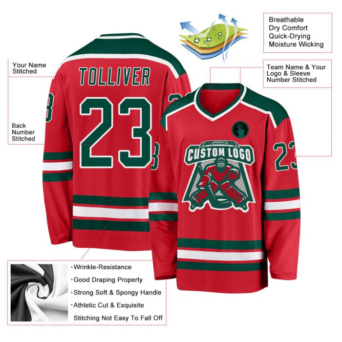 Customizable Red Green White Hockey Jersey for Men and Women Custom Red Green-White Hockey Jersey - Image 3