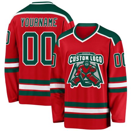 Customizable Red Green White Hockey Jersey for Men and Women Custom Red Green-White Hockey Jersey