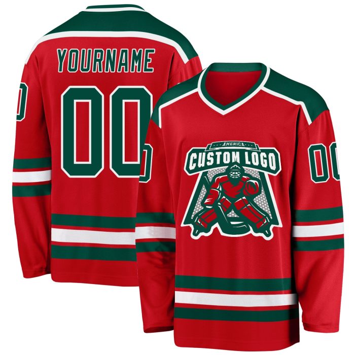 Customizable Red Green White Hockey Jersey for Men and Women Custom Red Green-White Hockey Jersey - Image 1