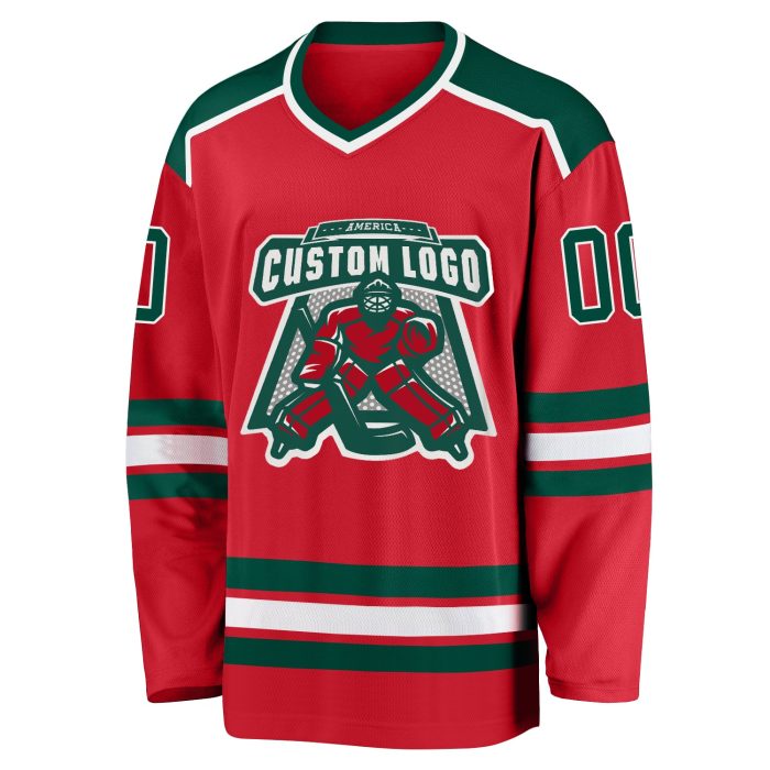 Customizable Red Green White Hockey Jersey for Men and Women Custom Red Green-White Hockey Jersey - Image 2