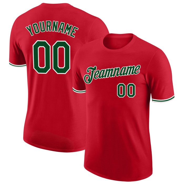 Custom Performance T-Shirt Red Green-White for Men and Women Custom Red Green-White Performance T-Shirt - Image 1