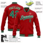 Custom Red Kelly Green Cream Black Varsity Letterman Bomber Jacket Full-Snap Custom Red Kelly Green Cream-Black Bomber Full-Snap - Image 3