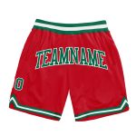 Custom Red Kelly Green White Basketball Shorts Authentic Throwback Style Custom Red Kelly Green-White Authentic Throwback