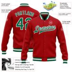 Custom Bomber Varsity Jacket Red Kelly Green White Full-Snap Letterman Custom Red Kelly Green-White Bomber Full-Snap Varsity - Image 3