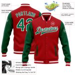 Custom Red Kelly Green White Letterman Bomber Jacket Men's Varsity Full-Snap Two Tone Custom Red Kelly Green-White Bomber - Image 3