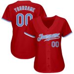 Authentic Custom Red Light Blue White Baseball Jersey for Men and Women Custom Red Light Blue-White Authentic Baseball Jersey - Image 2