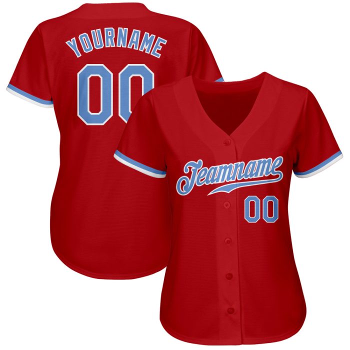 Authentic Custom Red Light Blue White Baseball Jersey for Men and Women Custom Red Light Blue-White Authentic Baseball Jersey - Image 2