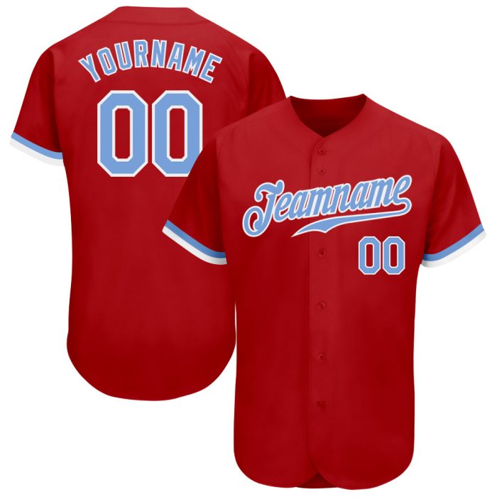 Authentic Custom Red Light Blue White Baseball Jersey for Men and Women Custom Red Light Blue-White Authentic Baseball Jersey - Image 1