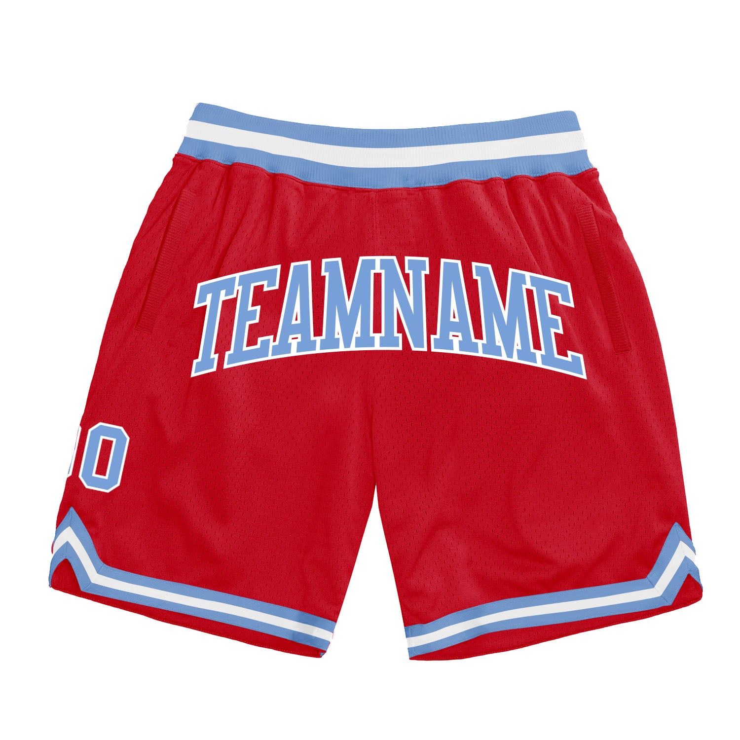 Custom Red Light Blue White Basketball Shorts Authentic Throwback Style Custom Red Light Blue-White Authentic Throwback Basketball