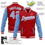 Custom Two-Tone Red Blue White Varsity Letterman Bomber Full-Snap Jacket Custom Red Light Blue-White Bomber Full-Snap Varsity - Image 3