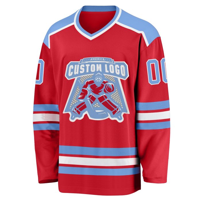Red Custom Light Blue White Hockey Jersey - Personalized Team Sports Apparel Custom Red Light Blue-White Hockey Jersey - Image 2