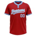 Red Blue White Two-Button Unisex Softball Jersey Custom Design Custom Red Light Blue-White Two-Button Unisex Softball Jersey - Image 2