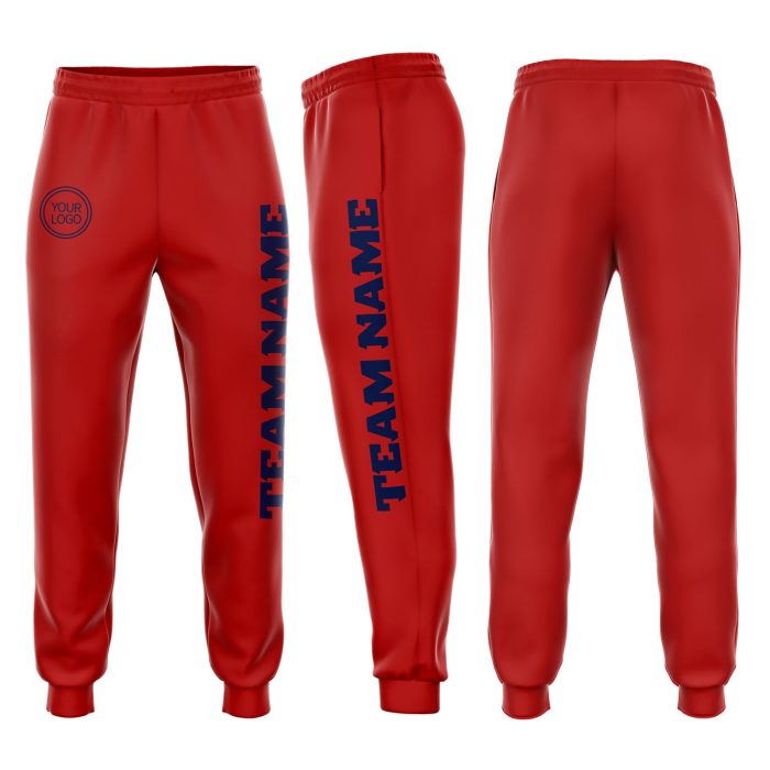 Custom Fleece Jogger Sweatpants Red Navy Comfortable Athletic Wear Custom Red Navy Fleece Jogger Sweatpants - Image 1