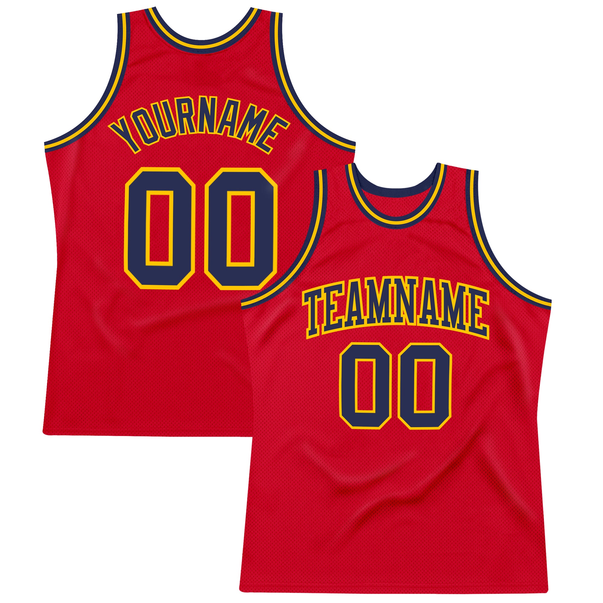 Custom Red Navy Gold Basketball Jersey | Authentic Throwback Design Custom Red Navy-Gold Authentic Throwback Basketball Jersey
