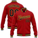 Customized Red Navy Gold Bomber Jacket Full-Snap Varsity Letterman Style Custom Red Navy-Gold Bomber Full-Snap Varsity Letterman