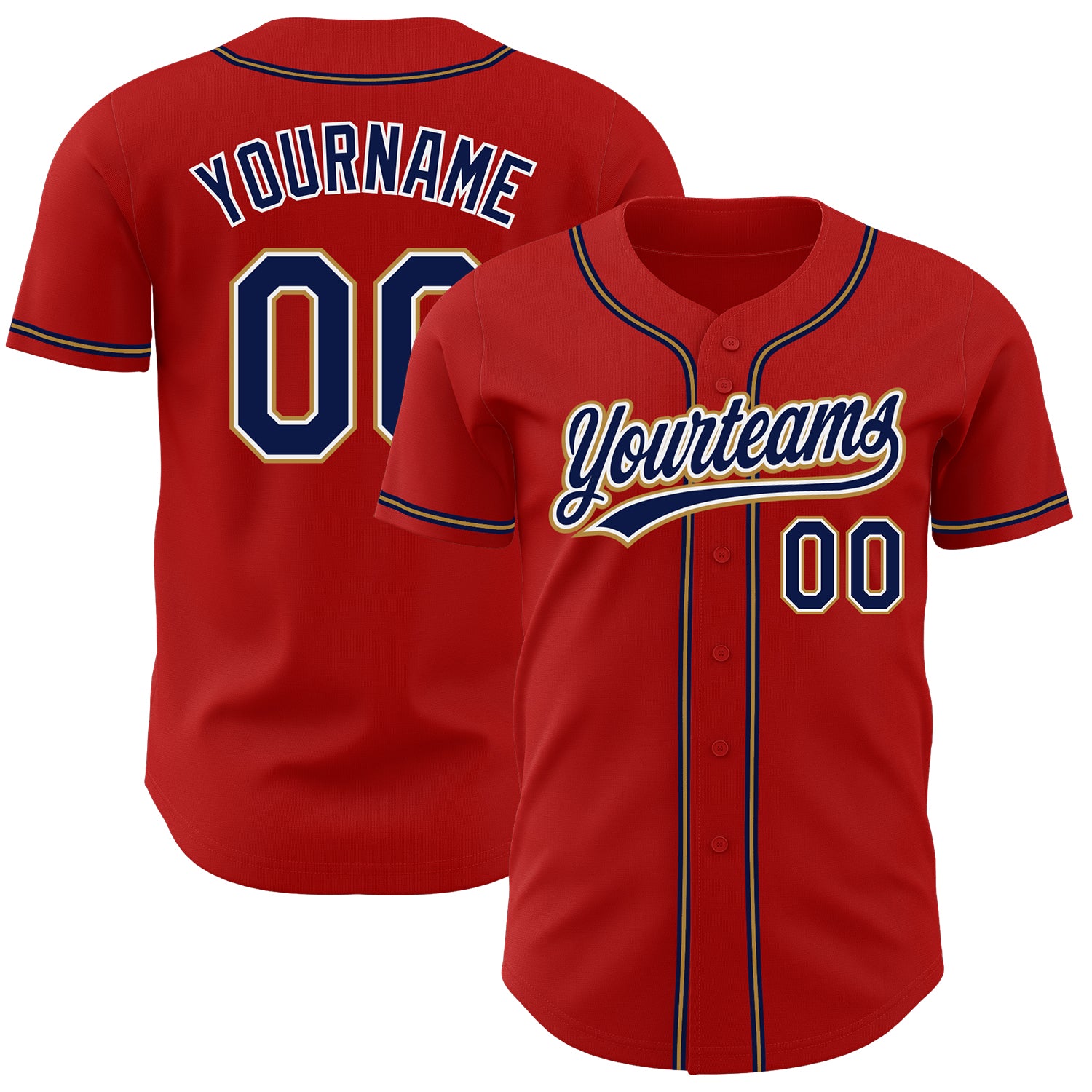 Custom Red Navy-Old Gold Authentic Baseball Jersey Custom Red Navy Old Gold Baseball Jersey - Authentic Design for Fans Custom Red Navy-Old Gold Authentic Baseball Jersey - Image 1