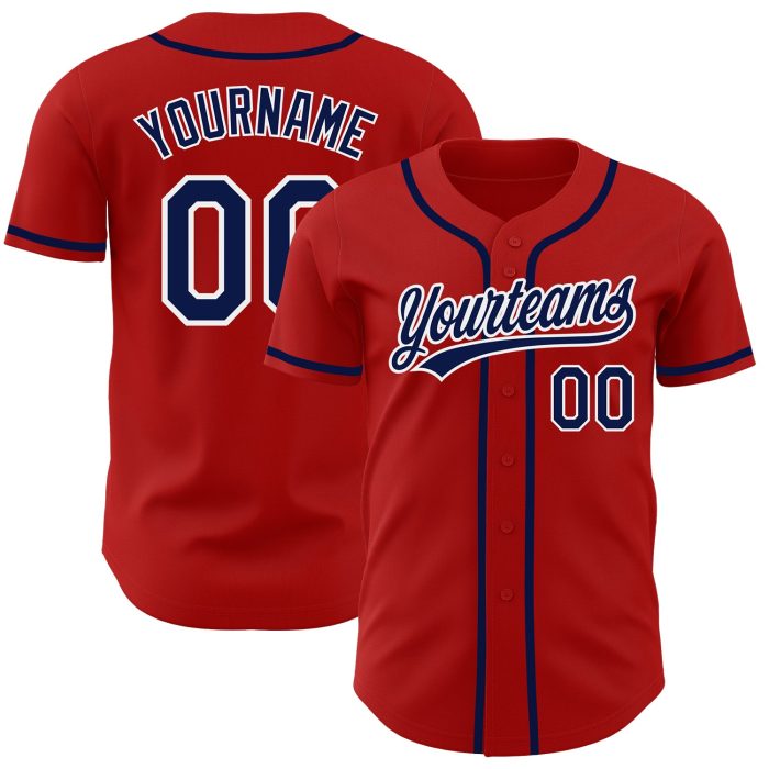 Custom Red Navy White Baseball Jersey - Authentic Style 9041 for Men Custom Red Navy-White Authentic Baseball Jersey Style - Image 1
