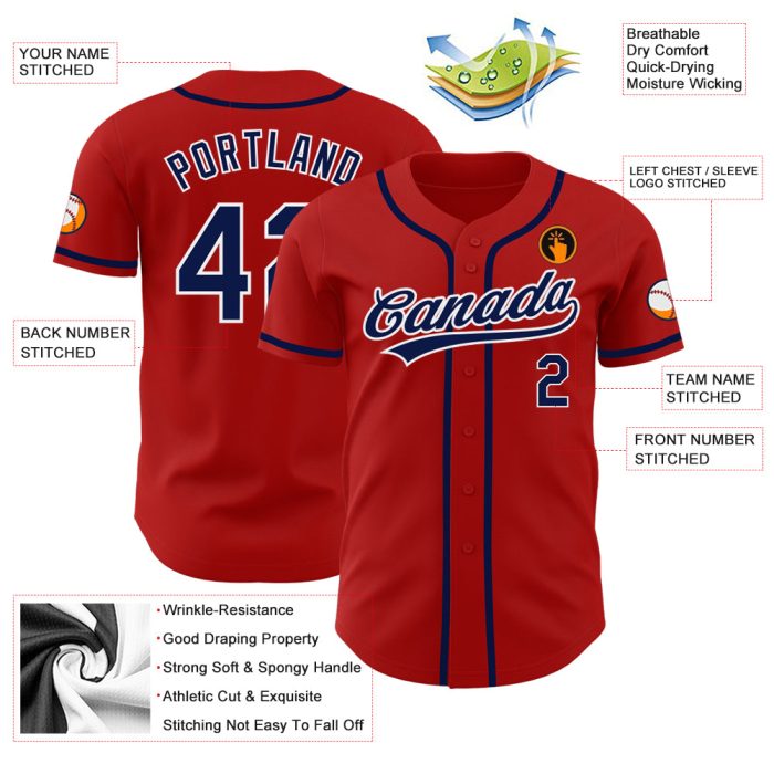 Custom Red Navy White Baseball Jersey - Authentic Style 9041 for Men Custom Red Navy-White Authentic Baseball Jersey Style - Image 3