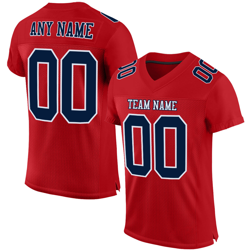 Custom Authentic Football Jersey - Red Navy-White Mesh Design for Fans Custom Red Navy-White Mesh Authentic Football Jersey