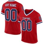 Custom Red Navy-White Authentic Throwback Football Jersey - Mesh Design, Stylish Sports Apparel Custom Red Navy-White Mesh
