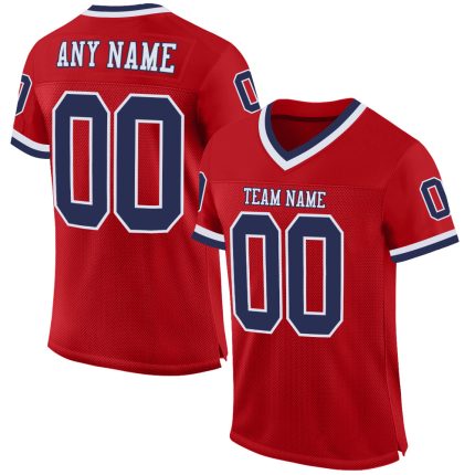 Custom Red Navy-White Authentic Throwback Football Jersey - Mesh Design, Stylish Sports Apparel Custom Red Navy-White Mesh