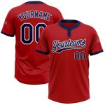 Custom Softball Jersey Unisex Red Navy and White Two-Button Design Custom Red Navy-White Two-Button Unisex Softball Jersey
