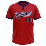 Custom Softball Jersey Unisex Red Navy and White Two-Button Design Custom Red Navy-White Two-Button Unisex Softball Jersey - Image 2