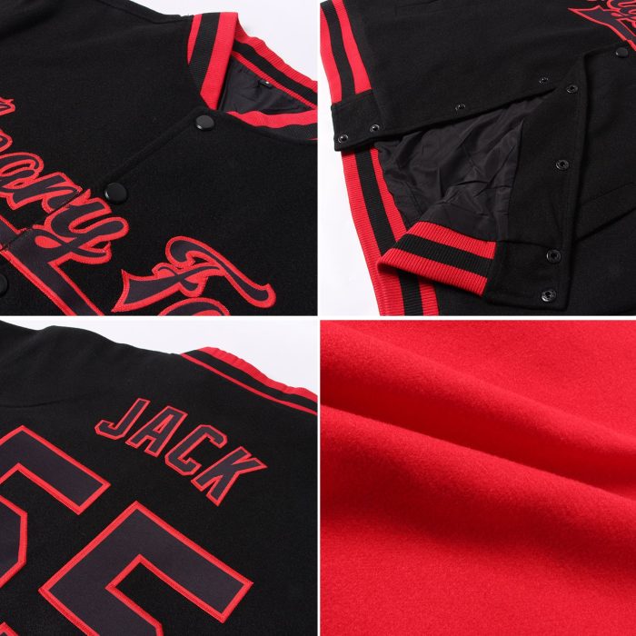 Custom Red Neon Varsity Letterman Jacket Green-White Full-Snap Bomber Custom Red Neon Green-White Bomber Full-Snap Varsity - Image 2