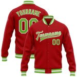 Custom Red Neon Varsity Letterman Jacket Green-White Full-Snap Bomber Custom Red Neon Green-White Bomber Full-Snap Varsity
