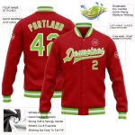 Custom Red Neon Varsity Letterman Jacket Green-White Full-Snap Bomber Custom Red Neon Green-White Bomber Full-Snap Varsity - Image 3