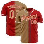 Custom Red Gold White Authentic Fade Baseball Jersey - Fashion Style Custom Red Old Gold-White Authentic Fade Fashion Baseball