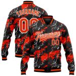 Custom Bomber Jacket Orange Black 3D Pattern Full-Snap Varsity Letterman Custom Red Orange-Black 3D Pattern Design Bomber