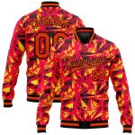 Custom Varsity Bomber Jacket 3D Pattern Red Orange Black Full-Snap Letterman Design Custom Red Orange Gold-Black 3D Pattern