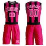 Custom Basketball Jersey Sublimation Suit in Red Pink and Black, Round Neck Design Custom Red Pink-Black Round Neck Sublimation