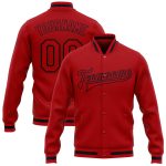 Custom Red Black Bomber Varsity Jacket Full-Snap Letterman Style Custom Red Red-Black Bomber Full-Snap Varsity Letterman
