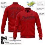 Custom Red Black Bomber Varsity Jacket Full-Snap Letterman Style Custom Red Red-Black Bomber Full-Snap Varsity Letterman - Image 3