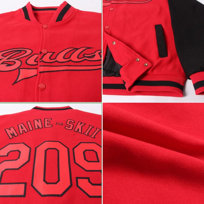 Custom Red Black Two Tone Varsity Letterman Bomber Jacket Full-Snap Custom Red Red-Black Bomber Full-Snap Varsity Letterman - Image 2