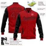 Custom Red Black Two Tone Varsity Letterman Bomber Jacket Full-Snap Custom Red Red-Black Bomber Full-Snap Varsity Letterman - Image 3
