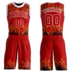 Custom Red Black Flame Basketball Jersey Round Neck Sublimation Suit Custom Red Red-Black Flame Round Neck Sublimation Basketball