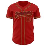 Custom Red Black Old Gold Authentic Baseball Jersey for Men Custom Red Red Black-Old Gold Authentic Baseball Jersey - Image 2