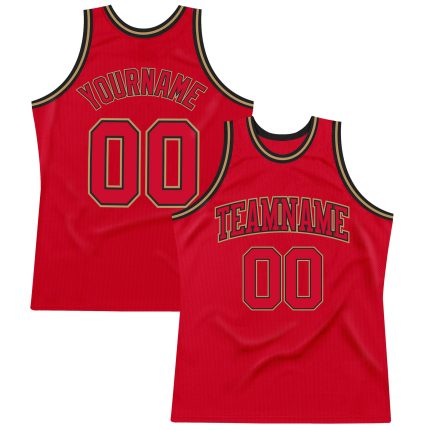Custom Red Black Gold Authentic Throwback Basketball Jersey for Fans and Collectors Custom Red Red Black-Old Gold Authentic