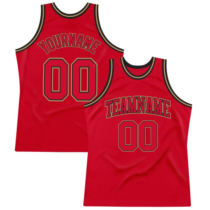 Custom Red Black Gold Authentic Throwback Basketball Jersey for Fans and Collectors Custom Red Red Black-Old Gold Authentic - Image 1