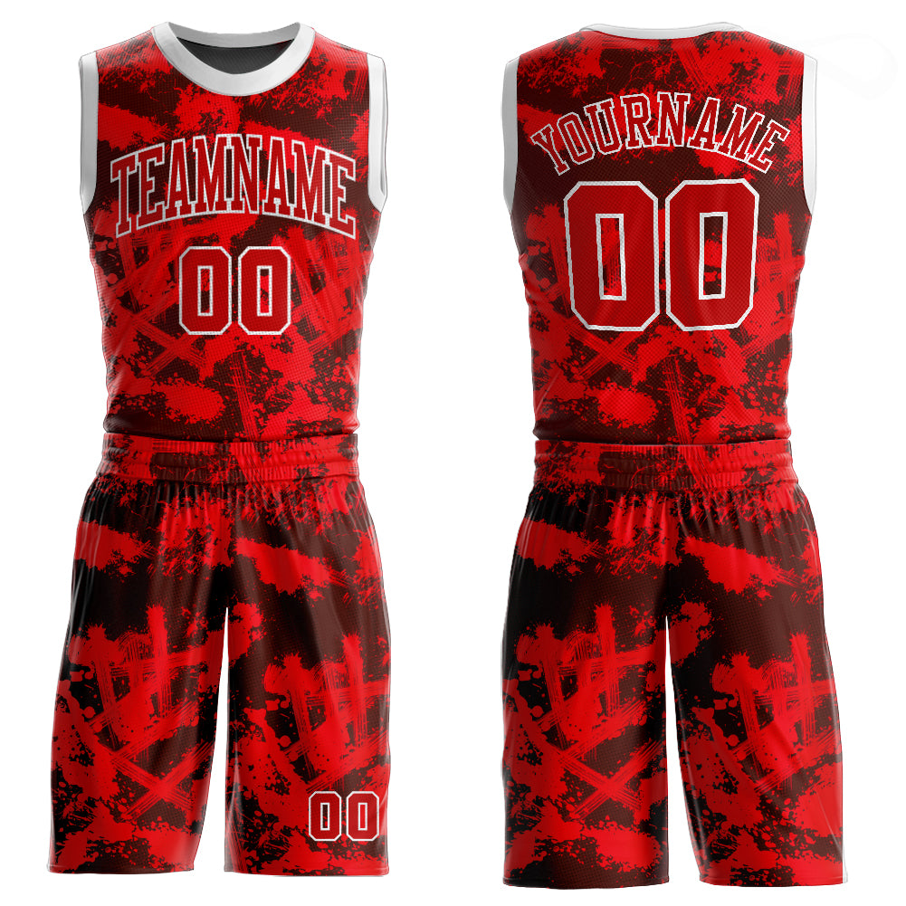 Custom Red Black Basketball Jersey Sublimation Round Neck Style 5504 Custom Red Red-Black Round Neck Sublimation Basketball