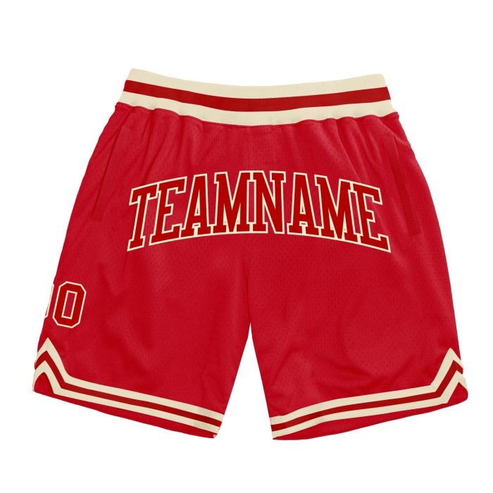 Custom Red-Cream Authentic Basketball Shorts | Throwback Style Sportswear Custom Red Red-Cream Authentic Throwback Basketball - Image 1