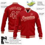 Custom Red-Cream Bomber Varsity Letterman Jacket Full-Snap Design Custom Red Red-Cream Bomber Full-Snap Varsity Letterman - Image 3